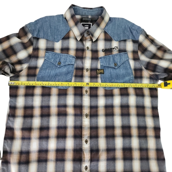 G-STAR RAW Plaid Denim Patch western cowboy Shirt brown blue xxl - Picture 13 of 15
